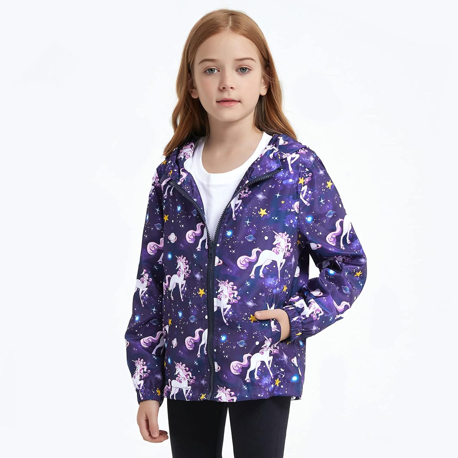 Jxstar Girls Rain Jackets Waterproof Hoodie Kids Raincoats Lightweight Windbreakers - Image 2