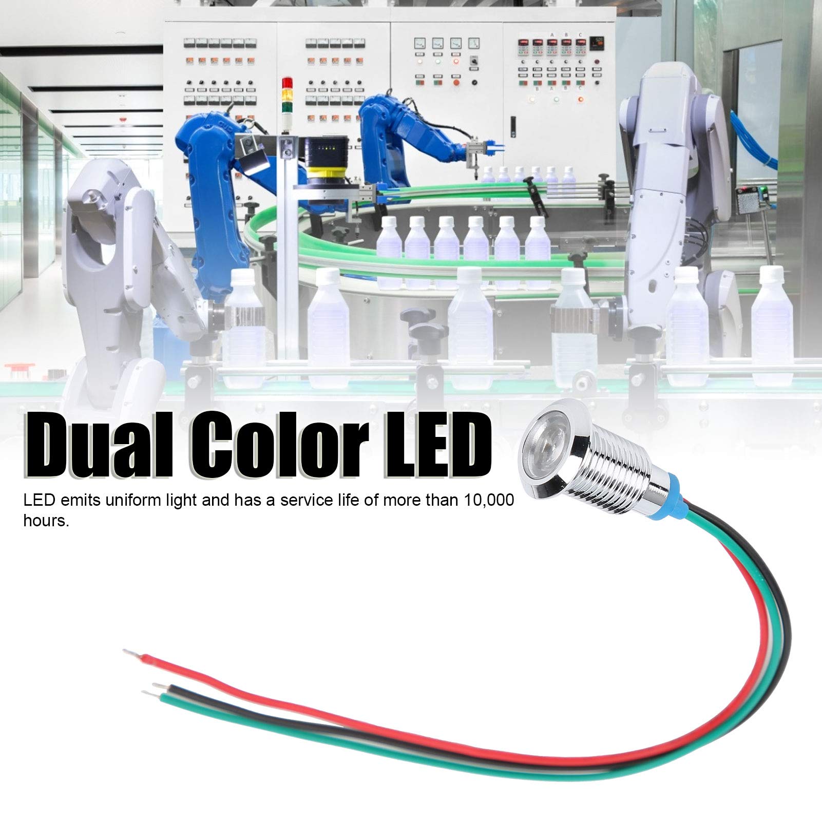 Waterproof Round LEDs,12-24V Metal 2Color Indicator 10mm,Common Cathode Pre Wired LED Lights with Flame Retardant Base for Car Computer Access Control (Red Green)