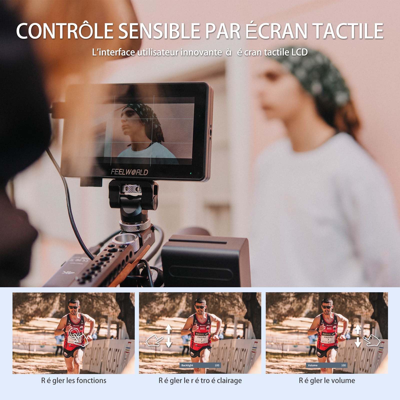 FEELWORLD F6PLUS V2 Moniteur Champ de Caméra 6 Pouces Écran Tactile HDR LUT 3D avec Batterie, Sac de Rangement pour Appareil Photo IPS 1920x1080 4K HDMI 5 V Type-c Input