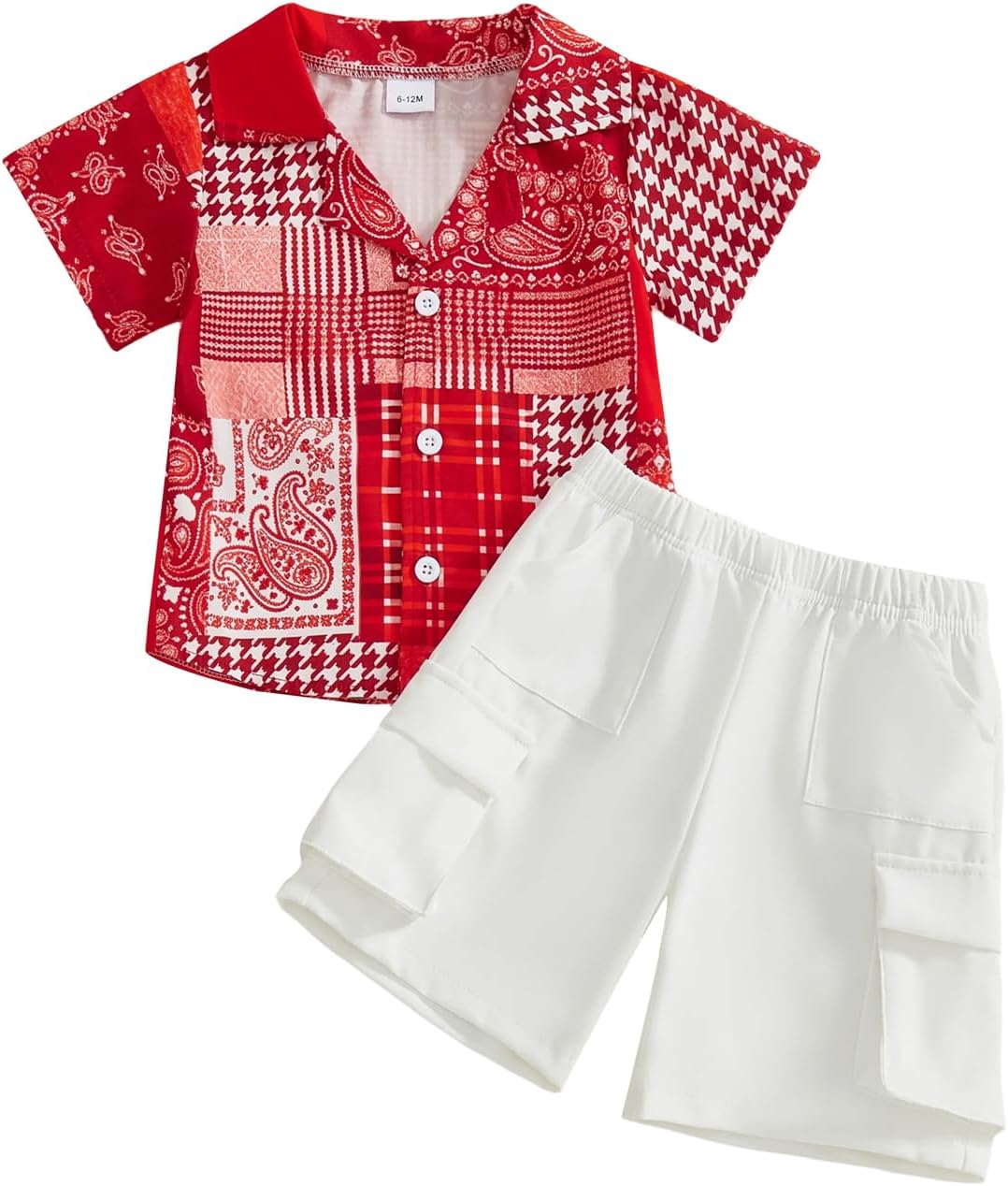 Yoawdats Toddler Baby Boy Summer Clothes Bandanna Boho Paisley Print Button Down Shirts Hawaiian Shirt + Cargo Shorts