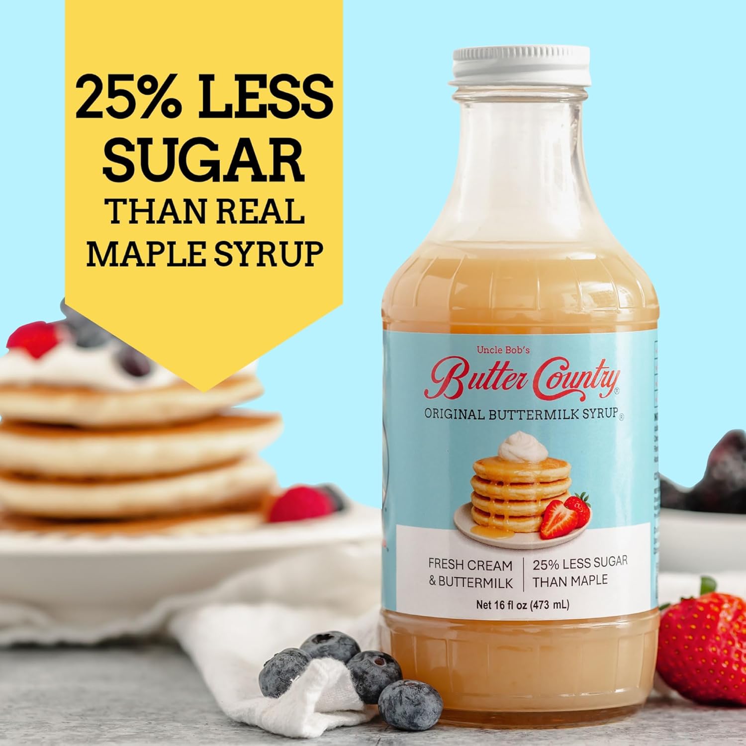 Uncle Bob's Butter Country Original Buttermilk Syrup for Pancakes and Waffles, Gluten Free, Made without Artificial Flavors, 16 fl oz Bottle/4 Pack