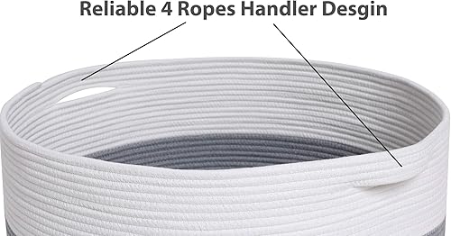 Miniatura 8 de Cesta grande de cuerda de algodón de tamaño máximo de 24 x 24 x 17 pulgadas, cesta de almacenamiento extragrande, cesta de lavandería tejida,