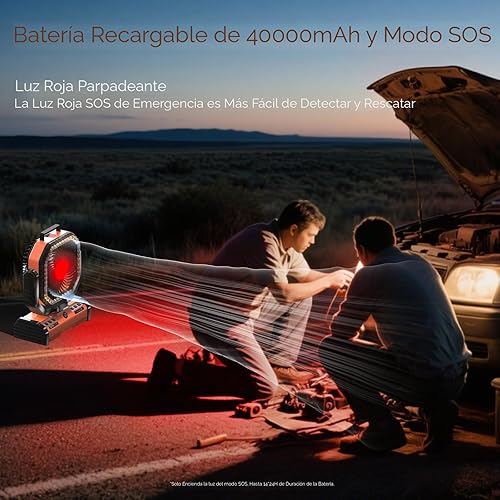 Miniatura 6 de Ventilador portátil de campamento de 12 pulgadas, ventilador de batería recargable de 40000 mAh con 4 velocidades de viento y luz LED de 140 horas,