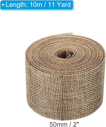 Miniatura 2 de PATIKIL Cinta de tela de arpillera de 2 pulgadas de ancho, 11 yardas, paquete de 2 rollos de yute de alambre de envoltura natural para el hogar,