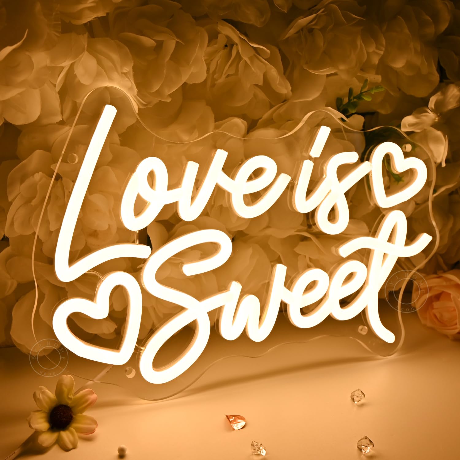 SYLHOME LED-Neon-Lichtschild "Love Is Sweet", für Zuhause, Süßigkeiten, Dessert, Snacks, Bar, Küche, Hochzeit, Geburtstag, Party, Wandschild, Dekoration, Weihnachten, Herzgeschenk, 30 x 19,3 cm, USB