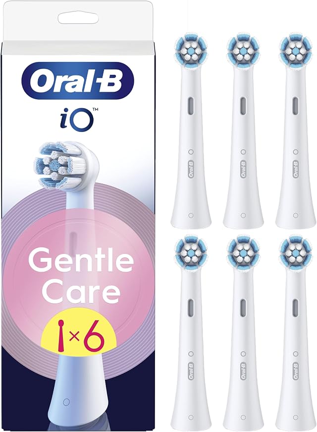 Oral-B iO Gentle Care Cabezales de Recambio Originales, Blanco, Pack de 6 | Recambios para Cepillos de Dientes Eléctricos Oral B iO, Cepillado Delicado para Encías Sensibles, Filamentos Suaves