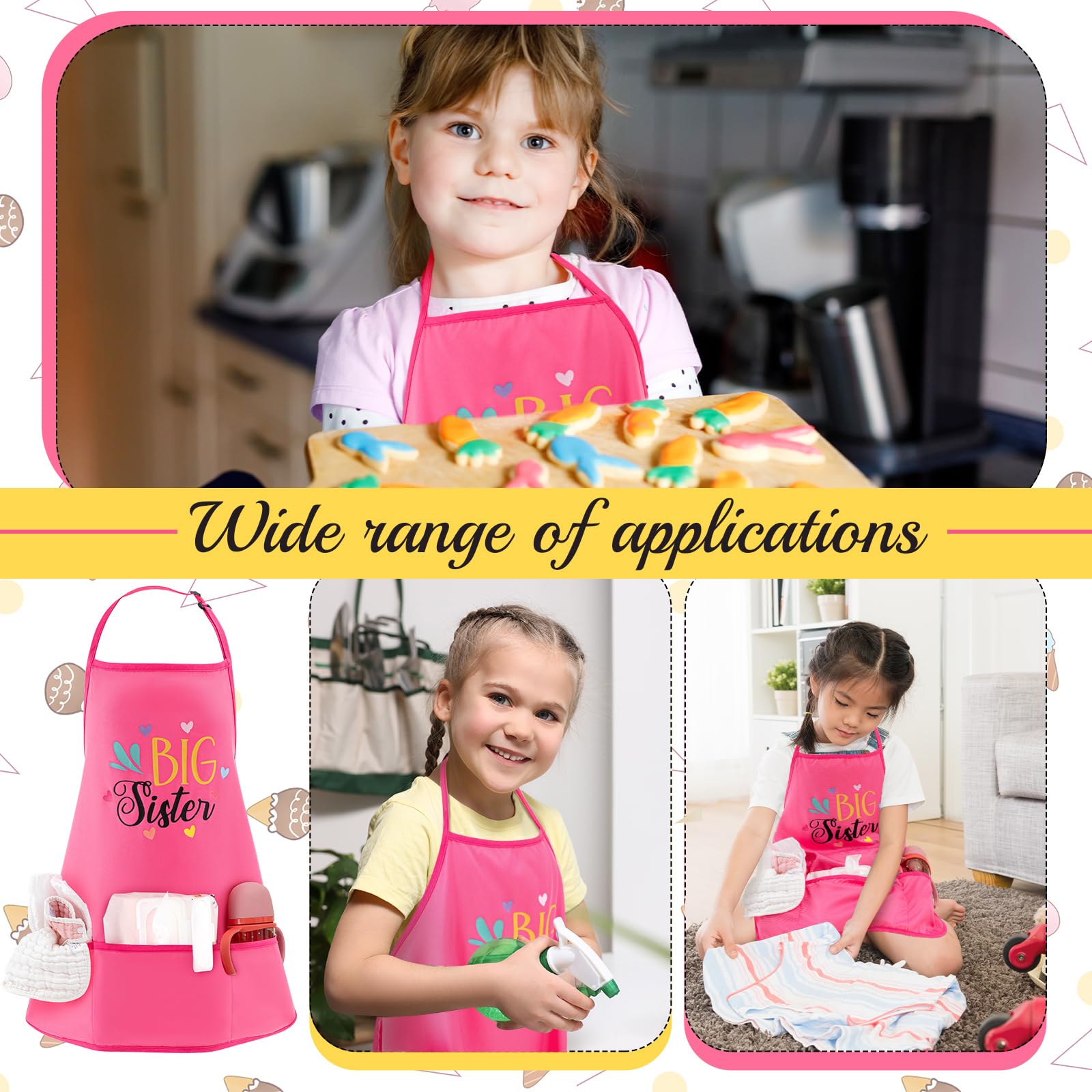 Big Sister Apron with Pockets Big Sister Gifts for Girls Adjustable Toddler Apron for Baby Shower Cooking, Baking