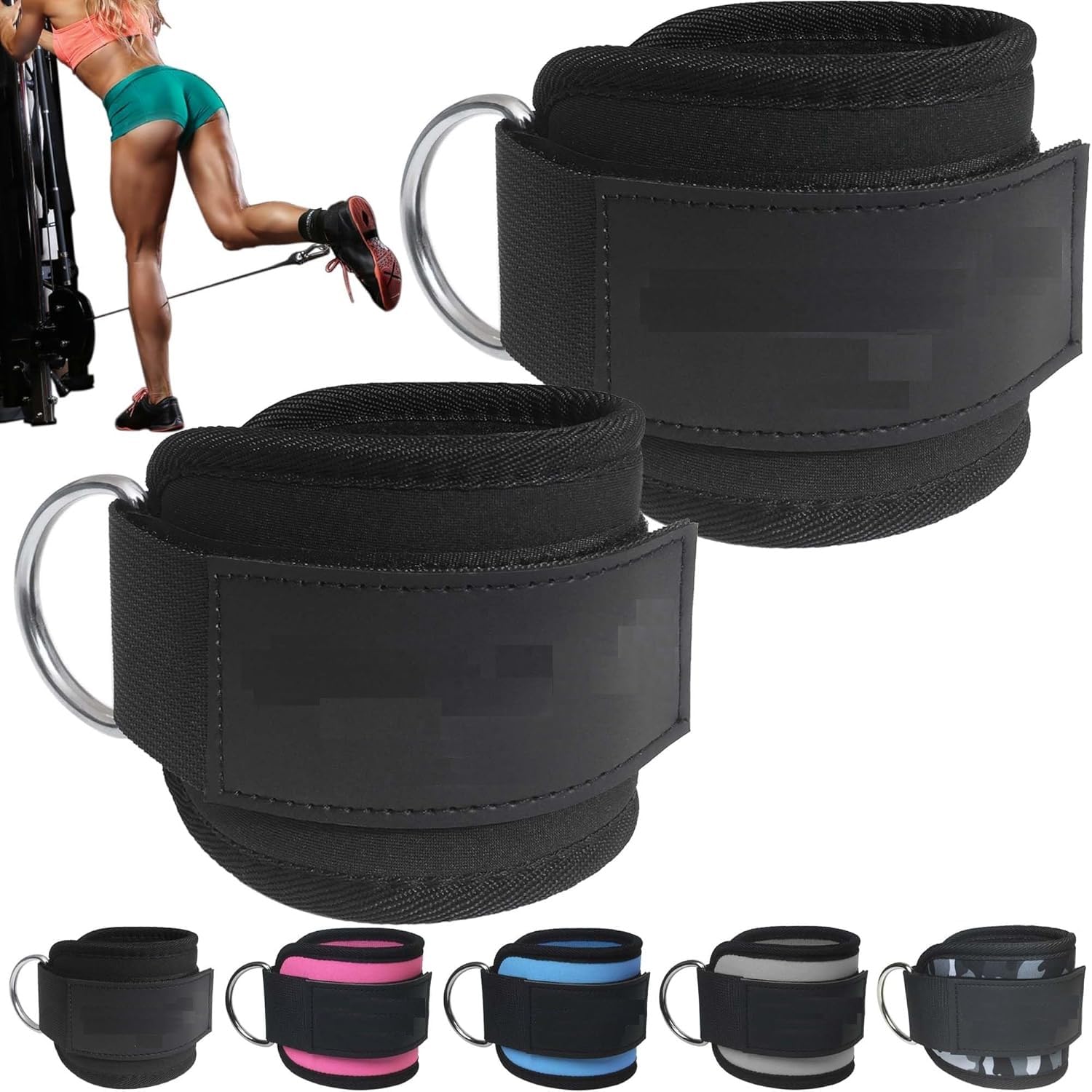 serveuttam Ankle Strap for Gym Cable Machine for Women (Pair)- Heavy D Ring Padded Ankle Band for Gym Workout | Cuff Attachment Kickbacks Leg Extension Men (2, Black)