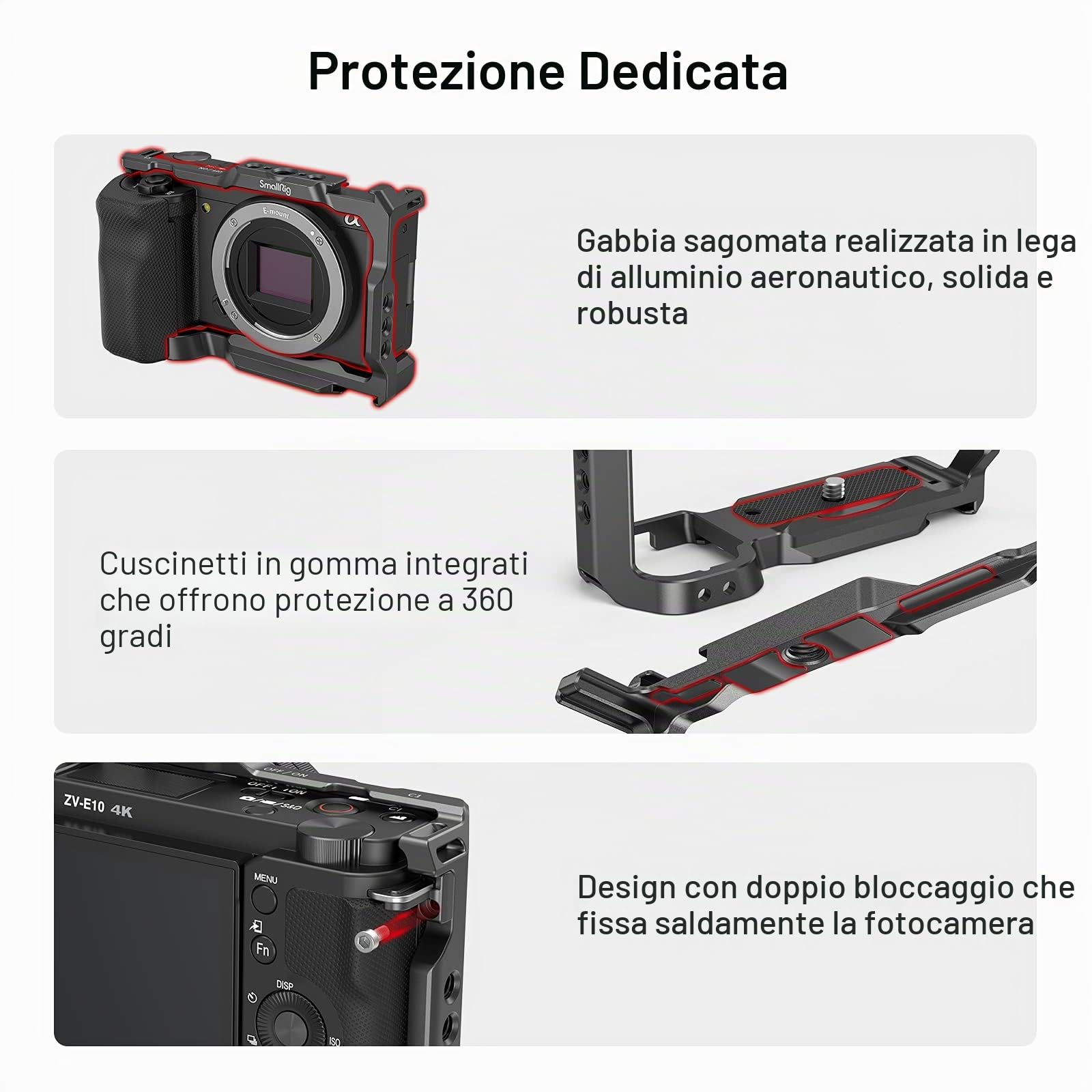 SMALLRIG ZV-E10 Cage con Impugnatura e Piastra a Sgancio Rapido Integrata per Arca-Swiss per Sony ZV-E10-3538B