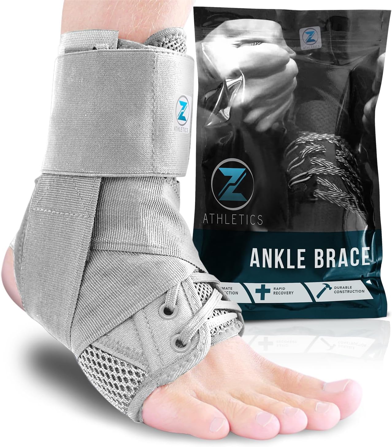 Z ATHLETICS Zenith Ankle Brace, Lace Up Adjustable Support – for Running, Basketball, Injury Recovery, Sprain! Ankle Support for Men, Women, and Children (Grey, Small)