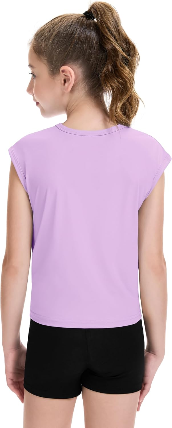 HASMES Girls Crop Tops Cute Athletic Shirts Tank Tops Sleeveless T-Shirt for Dance Yoga Cheer 7-14Y - Image 4