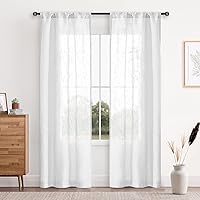 Vista 15 de DWCN Cortinas transparentes de lino sintético blanco, con bolsillo para barra, cortinas de gasa semi texturizada, para dormitorio, sala de estar
