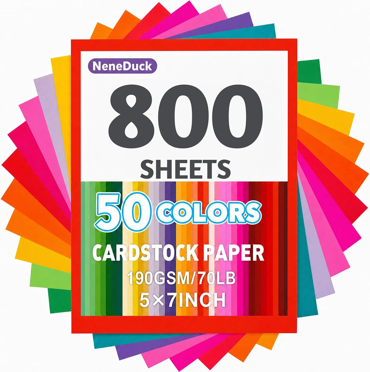 5 x 7 190 gsm Colored Construction Paper, 800 Sheets 50 Assorted Colors