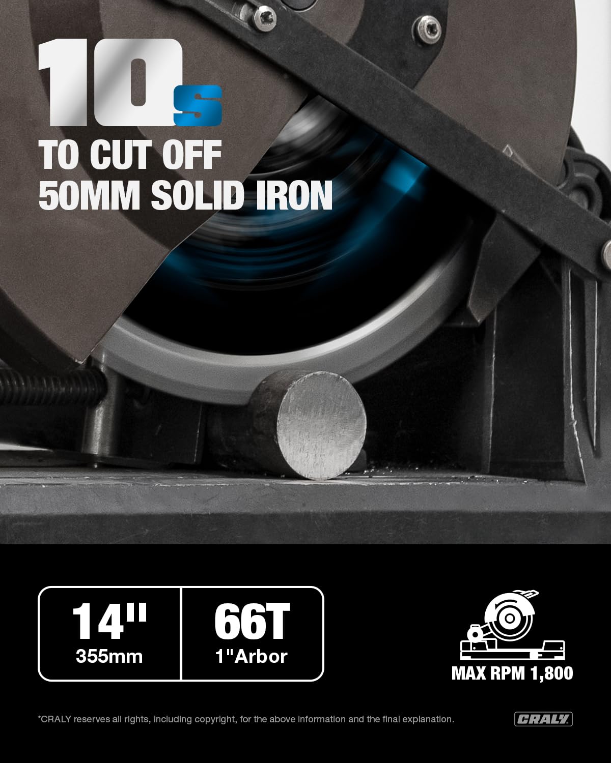 CRALY 14 Inch 66 Teeth Steel and Ferrous Metal Cutting Circular Saw Blade, 1 Inch Arbor, Thin Kerf, Professional Cermet Carbide Tipped Blade for Angle Iron, Threaded Rod, EMT Conduit(C1466MC)