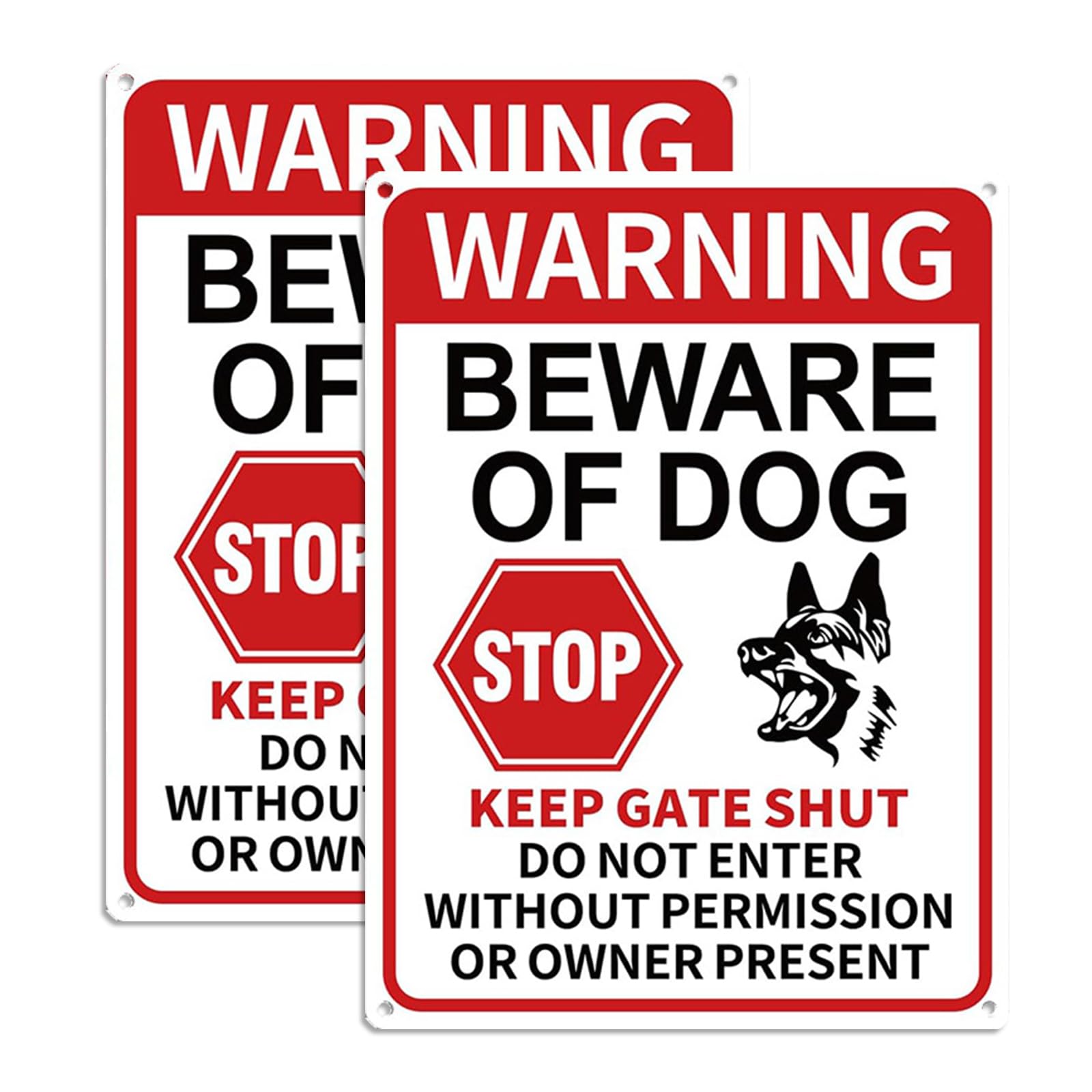2 Pack Beware of the Dog Warning Signs, UV Protected Weatherproof Tin Signs for Fence Gate, Keep Gate Shut Security Signs for Outdoor Fence Door