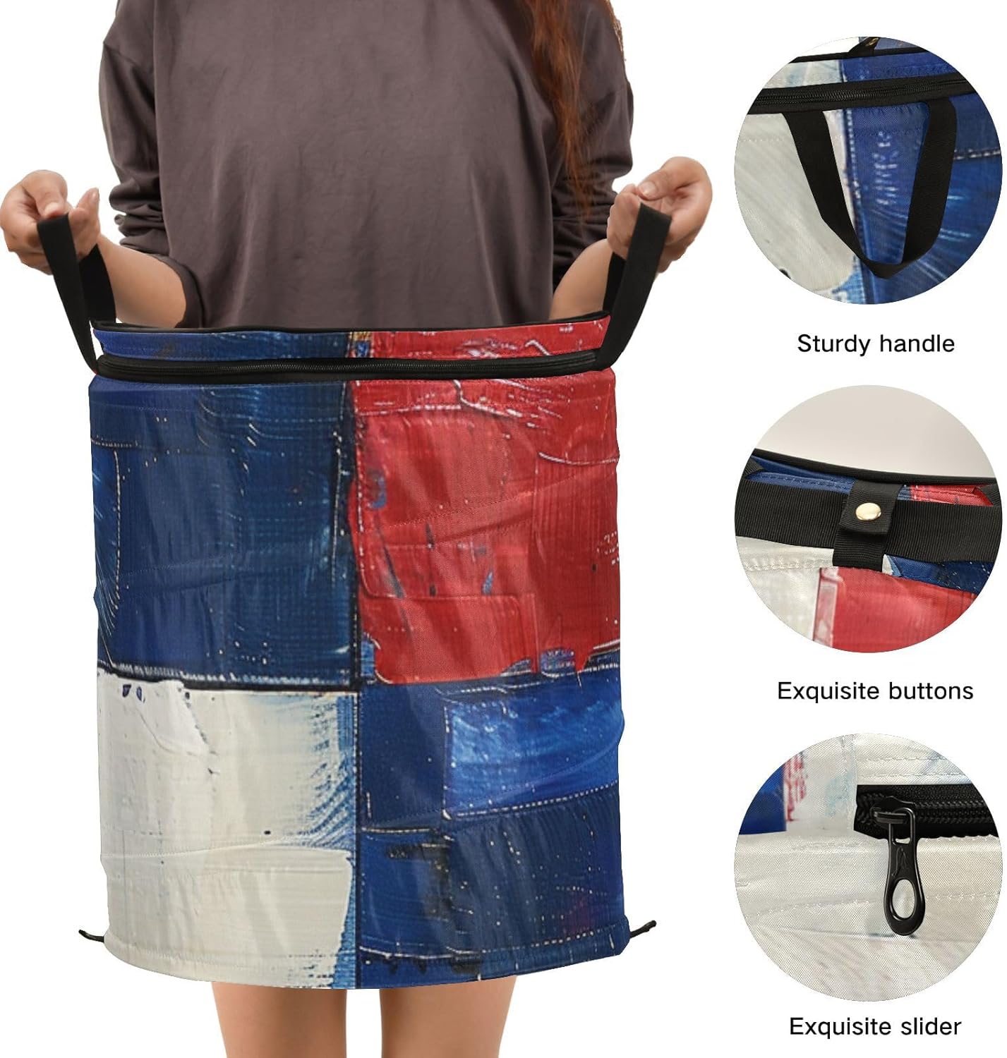 Red White and Blue Squares Independence laundry basket folding and waterproof clothes storage basket with sturdy handle bins accessories shelving for shelf shelves rv organizadores de ropa