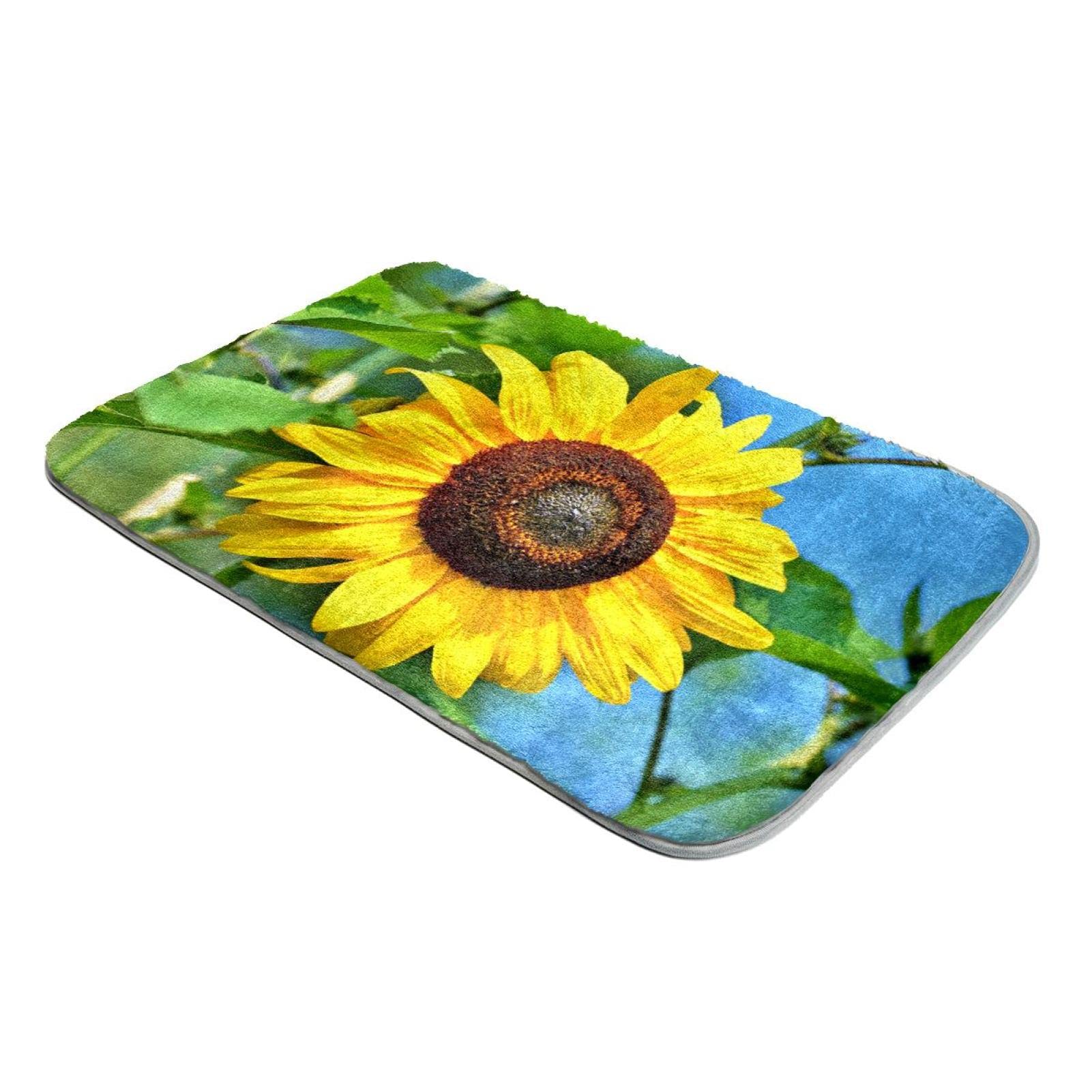 Tapis à poils longs imitation fourrure de luxe motif tournesol jaune