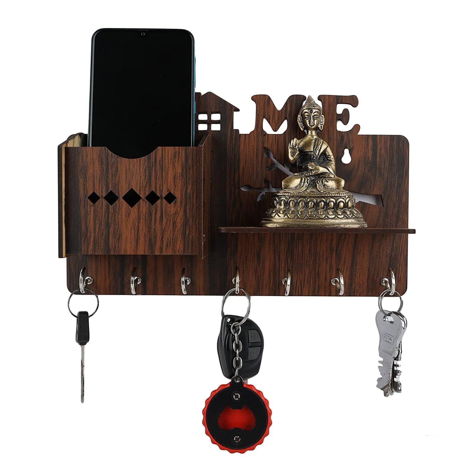 Metvan Home Keys Wooden Key Holder with 7 Hooks,(29 cm x 13.5 cm x 0.4 cm, Brown)