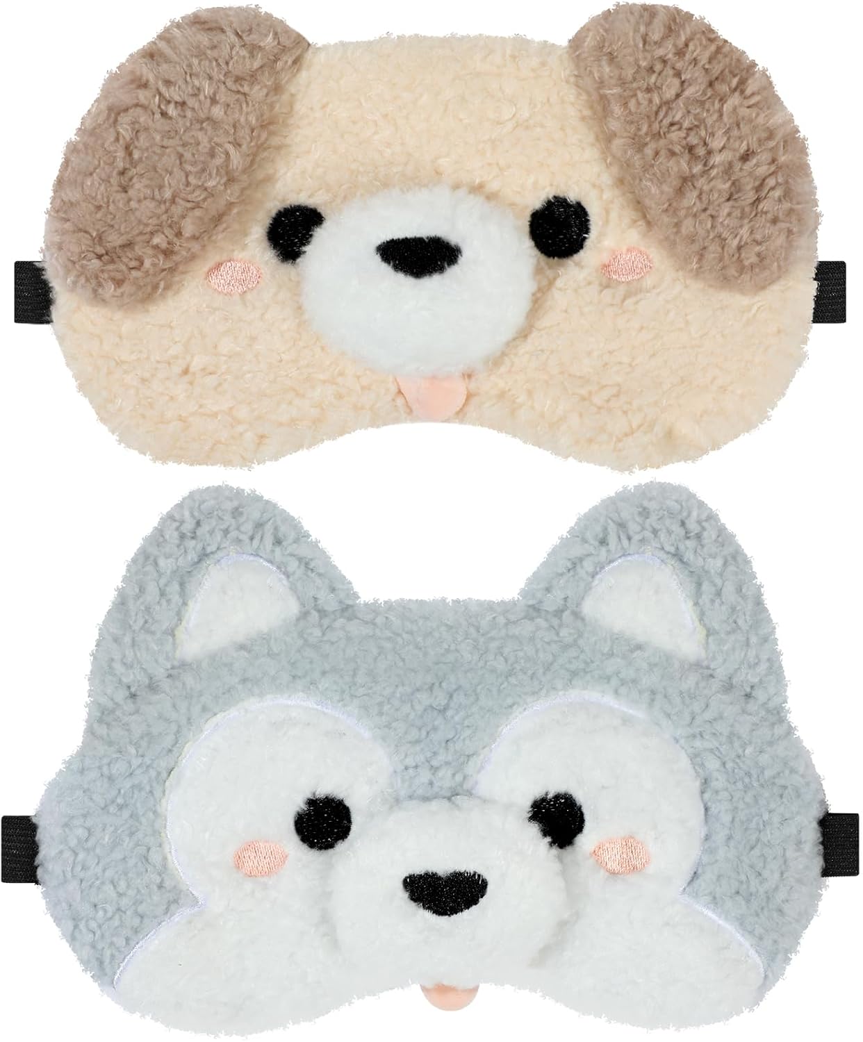 NEWEST 2 Pcs Cute Plush Dog Sleeping Masks, Soft Puppy Eye Cover for Sleeping with Adjustable Elastic Strap, Funny Cartoon Animal Eyeshade Blindfold for Blackout Travel Nap Night Sleep Party Girl Boy