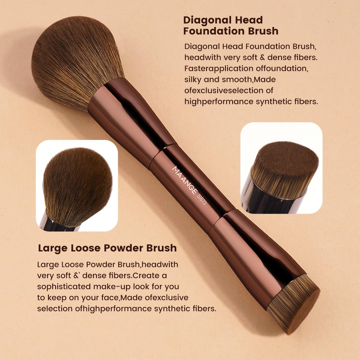 MAANGE 7pcs Makeup Brush Set Double Sided Kabuki Makeup Brushes Contour Brush for Foundation Liquid Powder Concealer Cream Cosmetics Bronzer Blending Blush Buffing Makeup Tools (Brown)