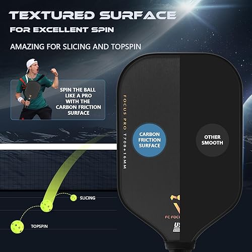 Miniatura 4 de T700 Carbon Fiber Pickleball Paddles, Pickleball Set 16mm Pickle Ball Rackets with CMS Matte Surface Lightweight Honeycomb Core & Durable Edge Guard