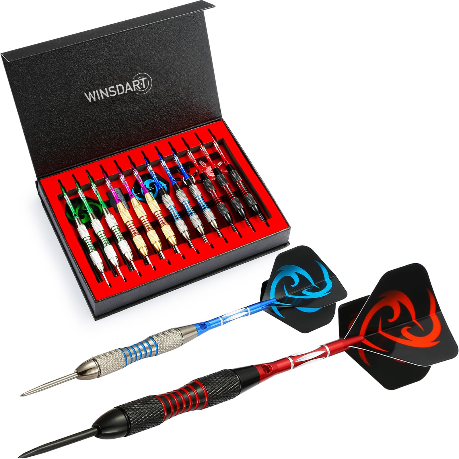 ADKX Steel Tip Darts 12 Pack Set with Nonslip Iron Barrel Aluminum Dart Shafts and Flights + Darts Sharpener + an Gift Box