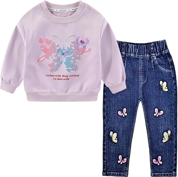 Peacolate 2-7T Spring Fall Little Girls 2pcs Clothing Set Butterfly T Shirt and Jeans