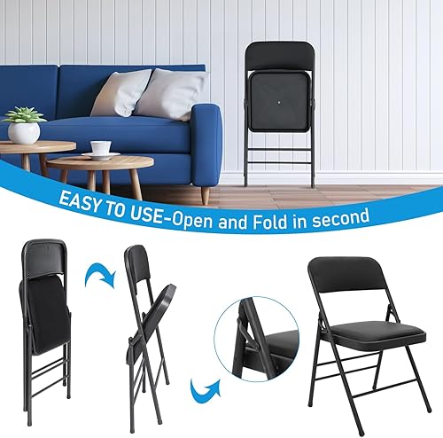 Miniatura 4 de Paquete de 6 sillas plegables, juego de sillas de comedor de tela con cojín acolchado y respaldo, sillas plegables de metal para interiores y