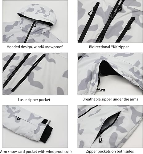 Miniatura 4 de BSASB Chaquetas de esquí para hombre y mujer, abrigos de invierno para snowboard, chaqueta cálida impermeable a prueba de viento para mujer, esquí,