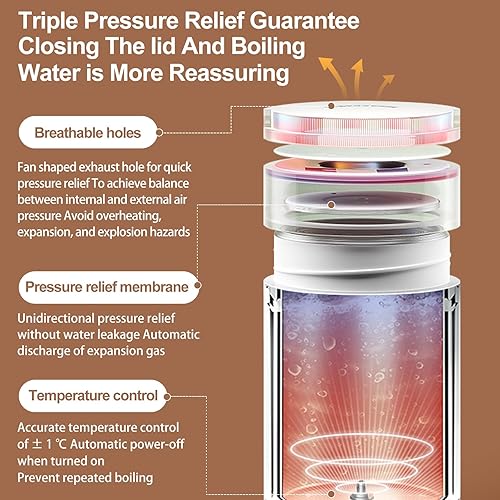 Miniatura 6 de Mini hervidor eléctrico portátil de viaje con 4 ajustes de temperatura, enchufe en acero inoxidable 304, mini hervidor eléctrico de viaje con