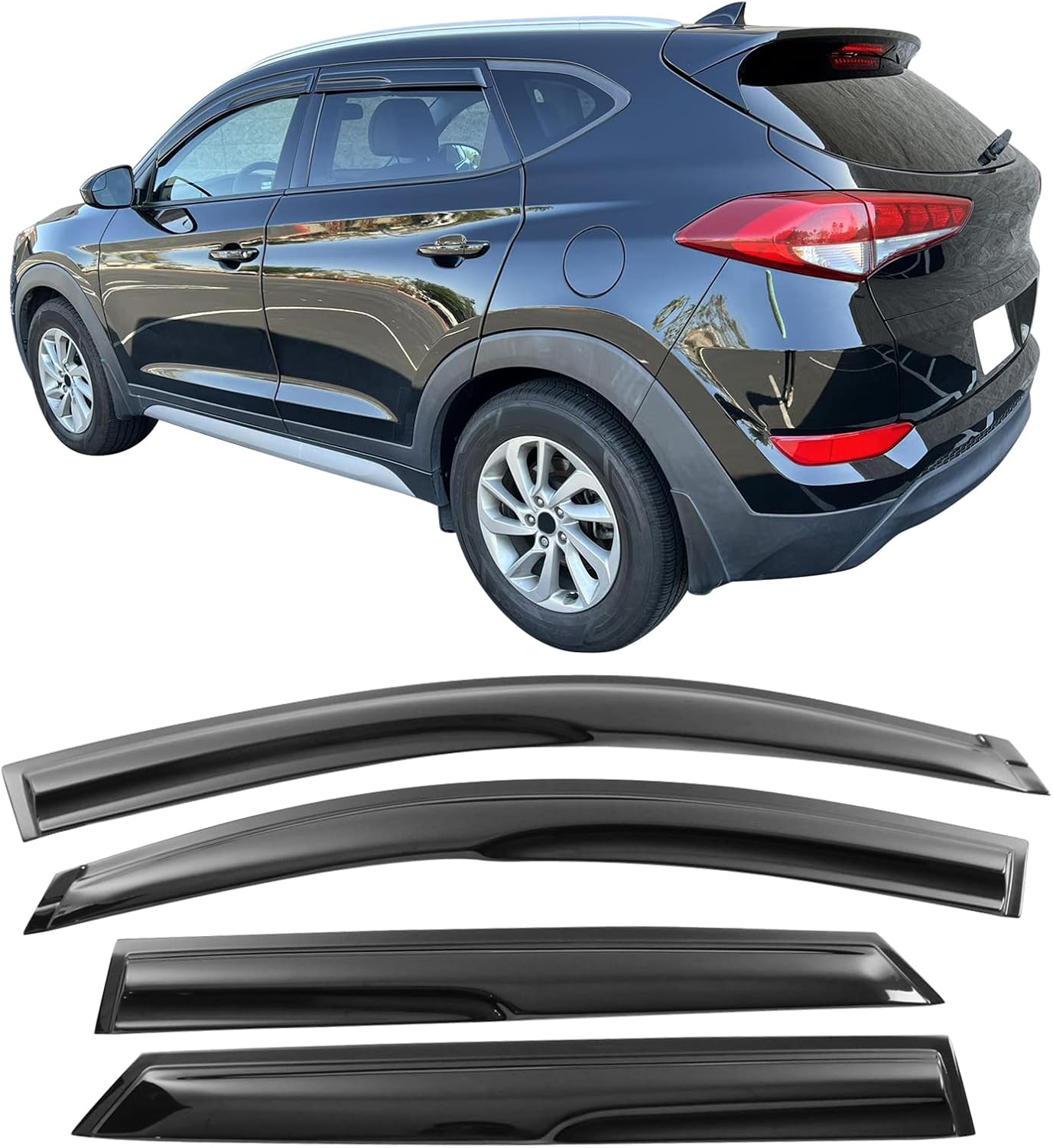 Window Visor Compatible with 2016-2021 Hyundai Tucson, Acrylic Smoke Tinted & Semi-Transparent Sun Rain Shade Guard Wind Vent Air Deflector by IKON MOTORSPORTS
