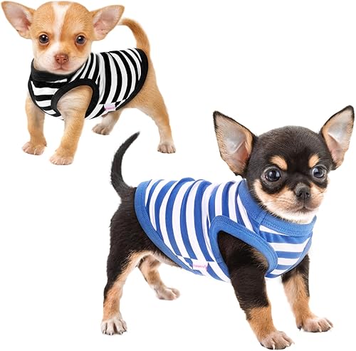 Frienperro Camisa para perro, paquete de 2 ropa para perros pequeños, hembra, niño, ropa de chihuahua a rayas de algodón transpirable, ropa Yorkie,