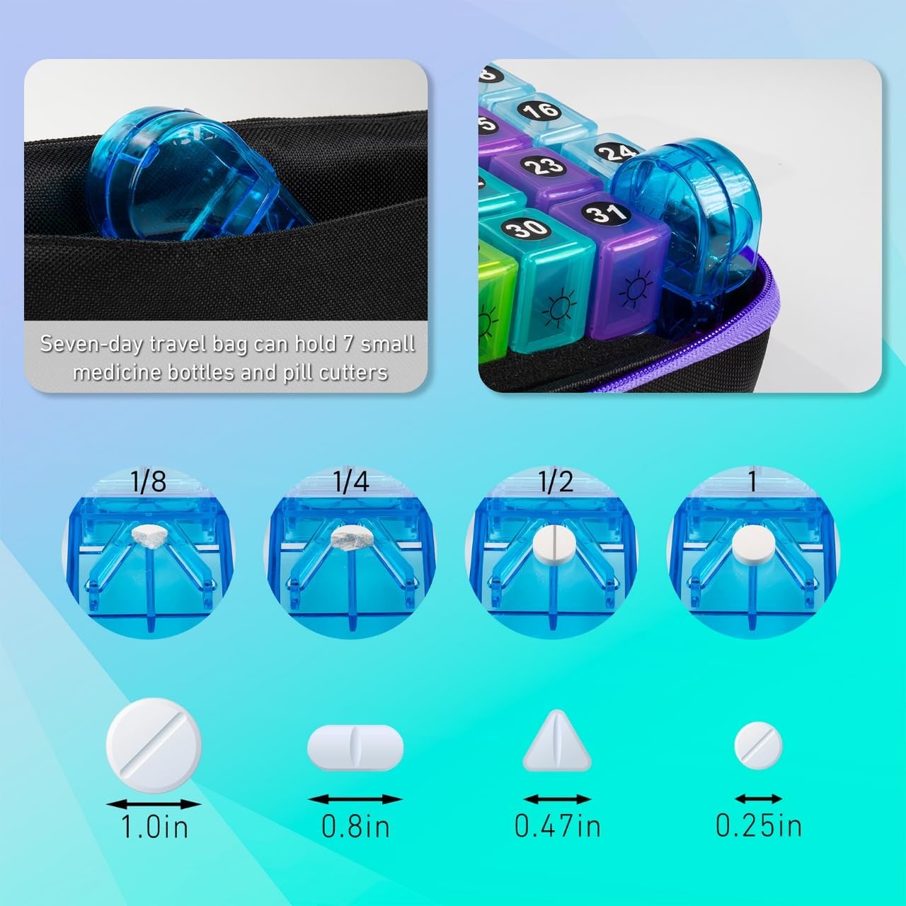 Monthly Pill Organizer, Medicine Organizer Box with Portable Hard Shell and Pill Cutter, 31 Day Pill Holder with Weekly Pill Bag (Purple, 2 Times a Day) - Image 7