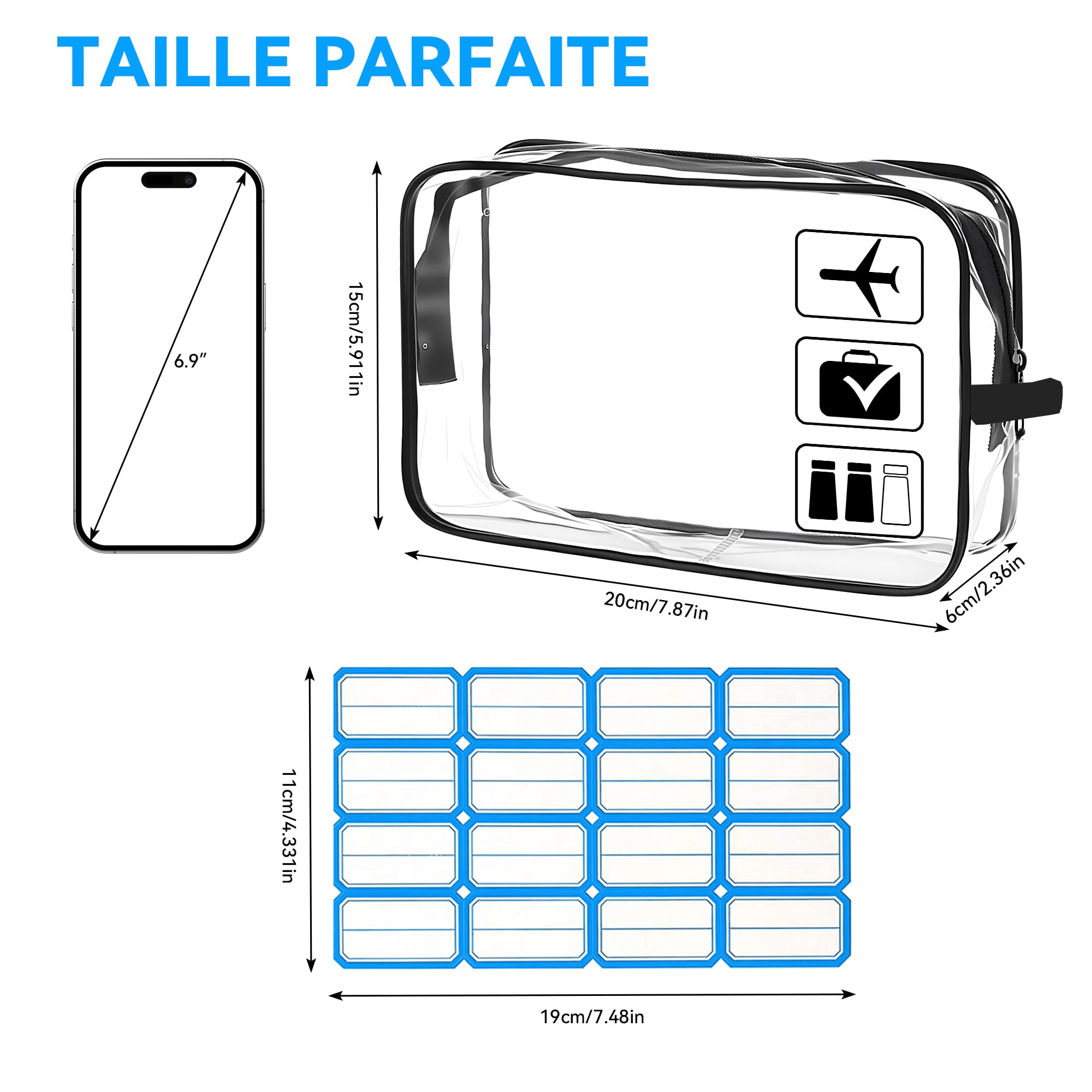 Image secondaire de Trousse de Toilette Transparente avec 8 Bouteilles - Kit de Voyage Pratique