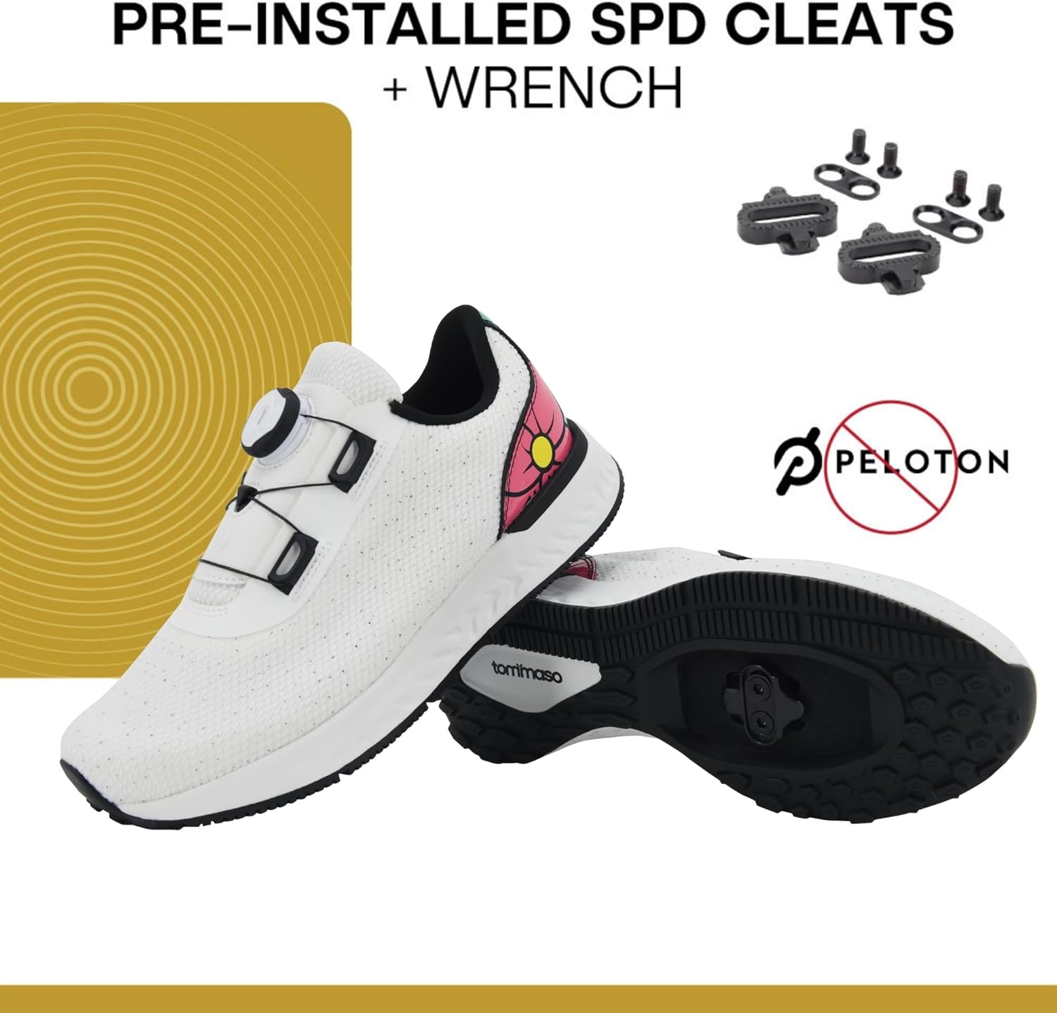 Tommaso Women's Cycling Shoes with Pre-Installed SPD Cleats — Easy to Walk-in Ventilated SPD Cycling Shoes for Women's Spin Classes and Indoor Bikes — Comfortable on Foot and Toebox.