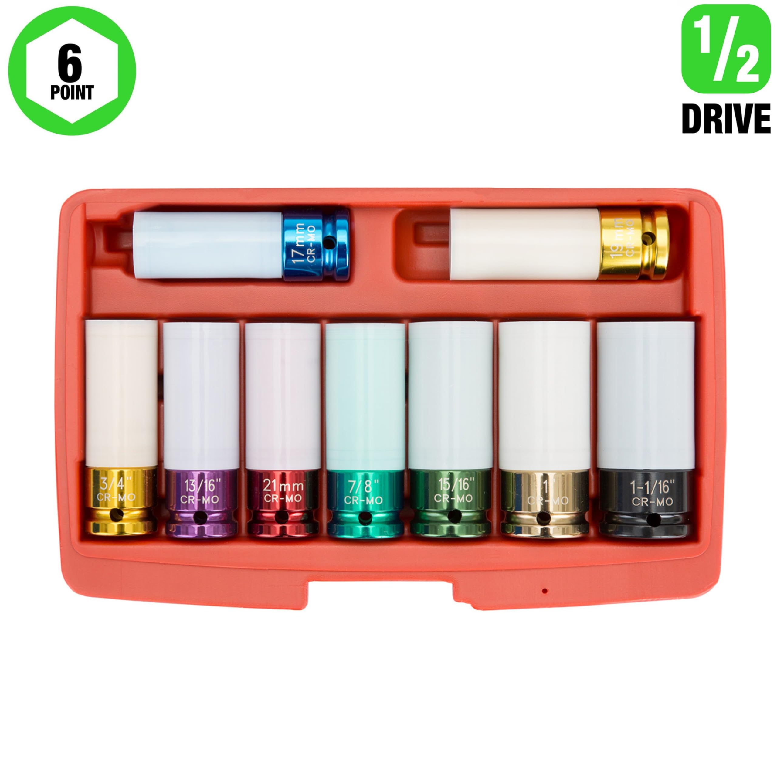 oemtools 24224 1/2 Inch Drive rueda pantalla extra fina de pared de vaso de impacto Set, 9 piezas