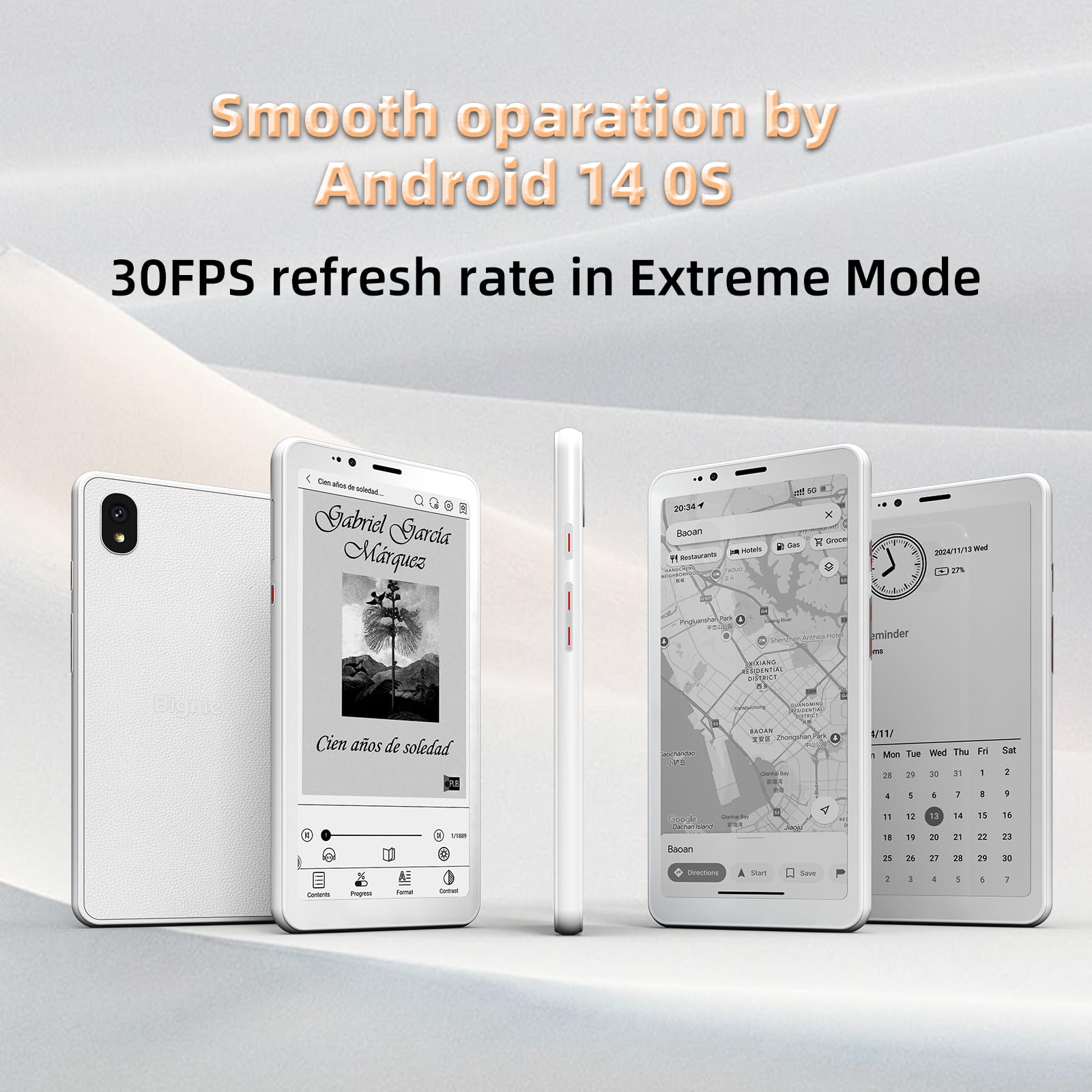 Bigme HiBreakS Epaper Smartfon 5,84", 6 GB + 128 GB, 8-rdzeniowy procesor, 3300 mAh, podwójny aparat, Android 14, 4G, rozszerzalny TF, czarno-biały wyświetlacz, biały