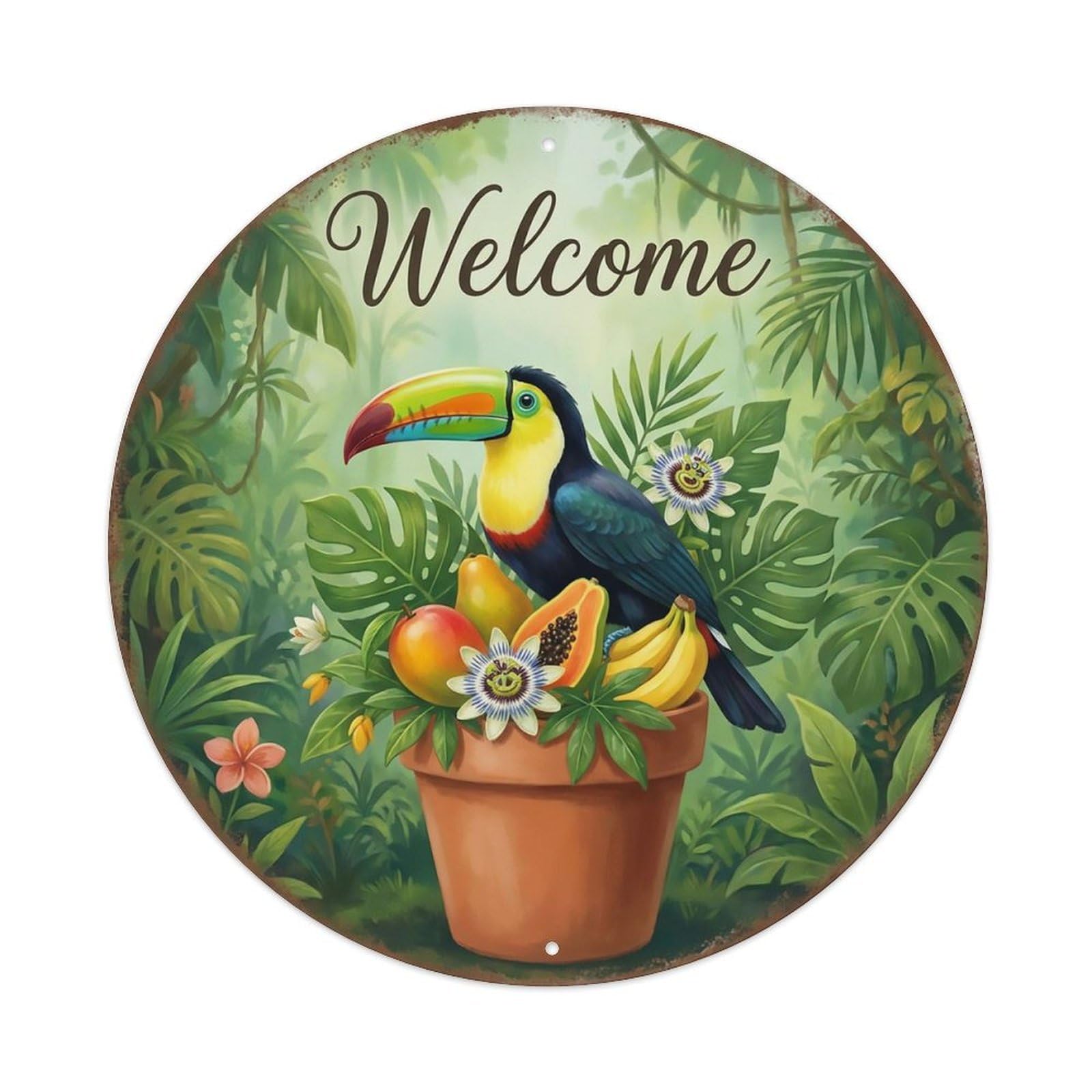 Welcome Toucan Jungle Fruits Metal Tin Sign