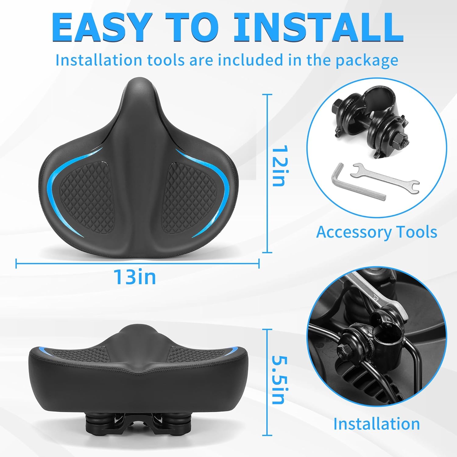 CDYWD Oversized Bike Seat for Men & Women Comfort Wide, Soft Padded Bicycle Seat, Comfortable Large Bike Saddle for Peloton, Electric Scooter, Stationary Exercise Bike, Beach Cruiser, Ebike, City Bike