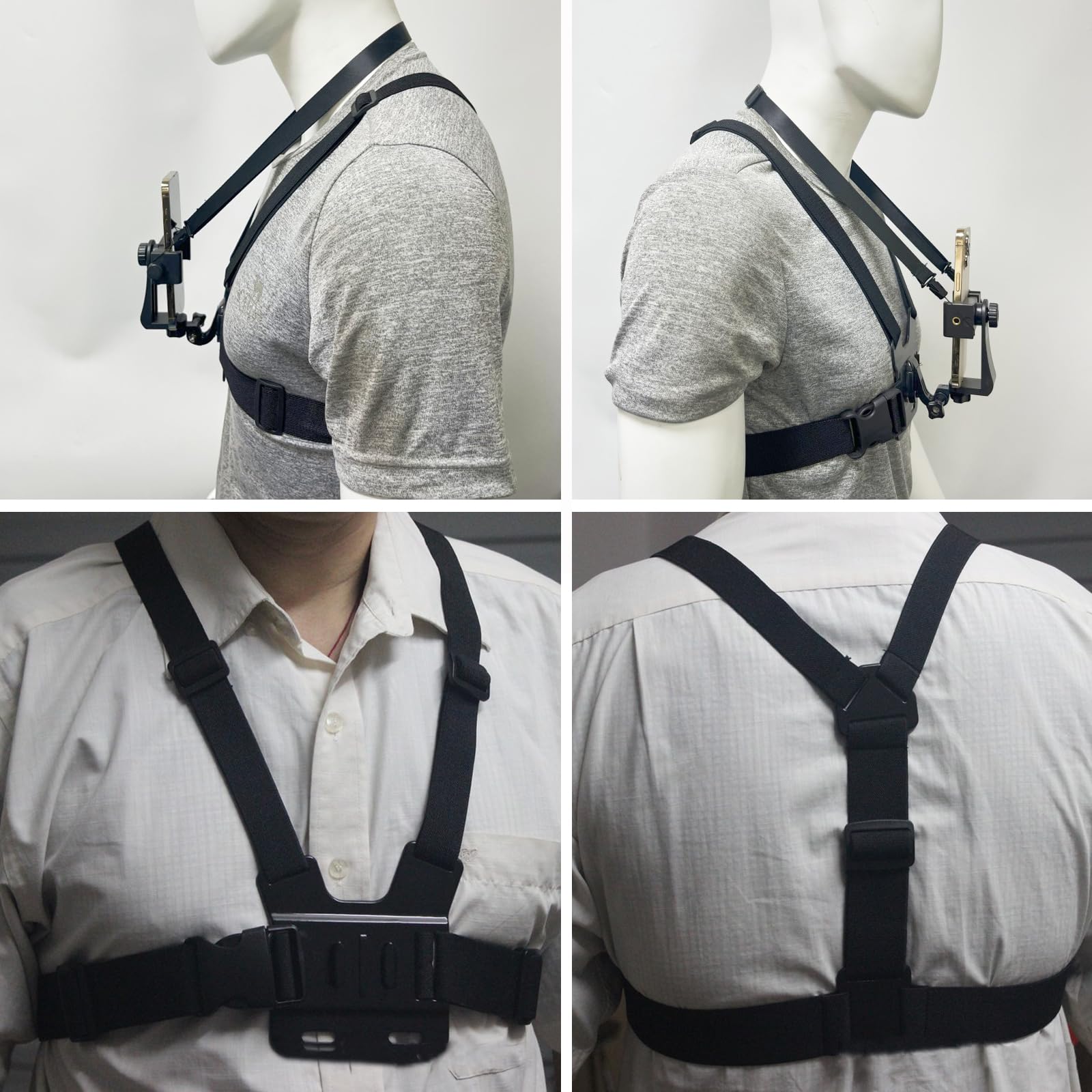 Soporte Movil Pecho, Pechera para Grabar con el Movil, Arnés Montaje de Correa, Cinturón Compatible con Gopro Hero 10 Hero 9 Cámara,para Escalar, Andar en Bicicleta, Caminar (Cuerda Antideslizante)