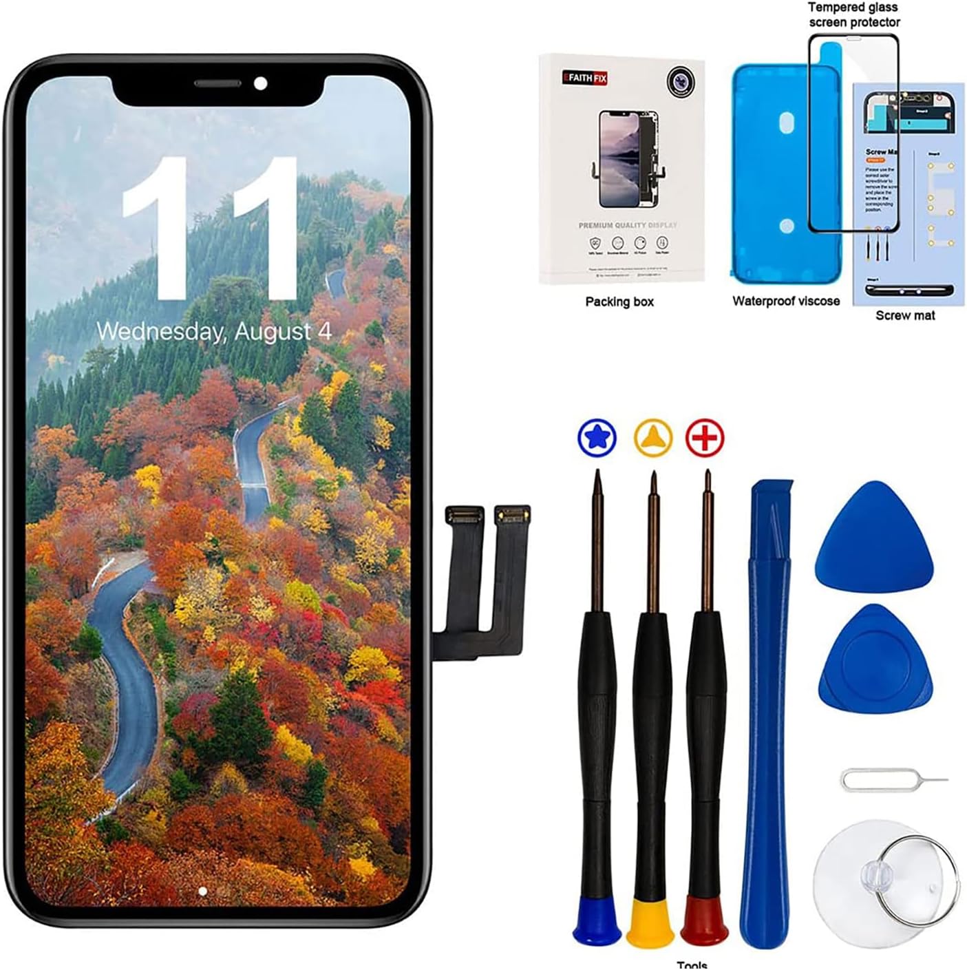 EFaith for iPhone 11 Screen Replacement 6.1 inch Full HD LCD Display, 3D Touch Screen Digitizer Frame Assembly with Repair Tools Kit，Adhesive and Tempered Glass
