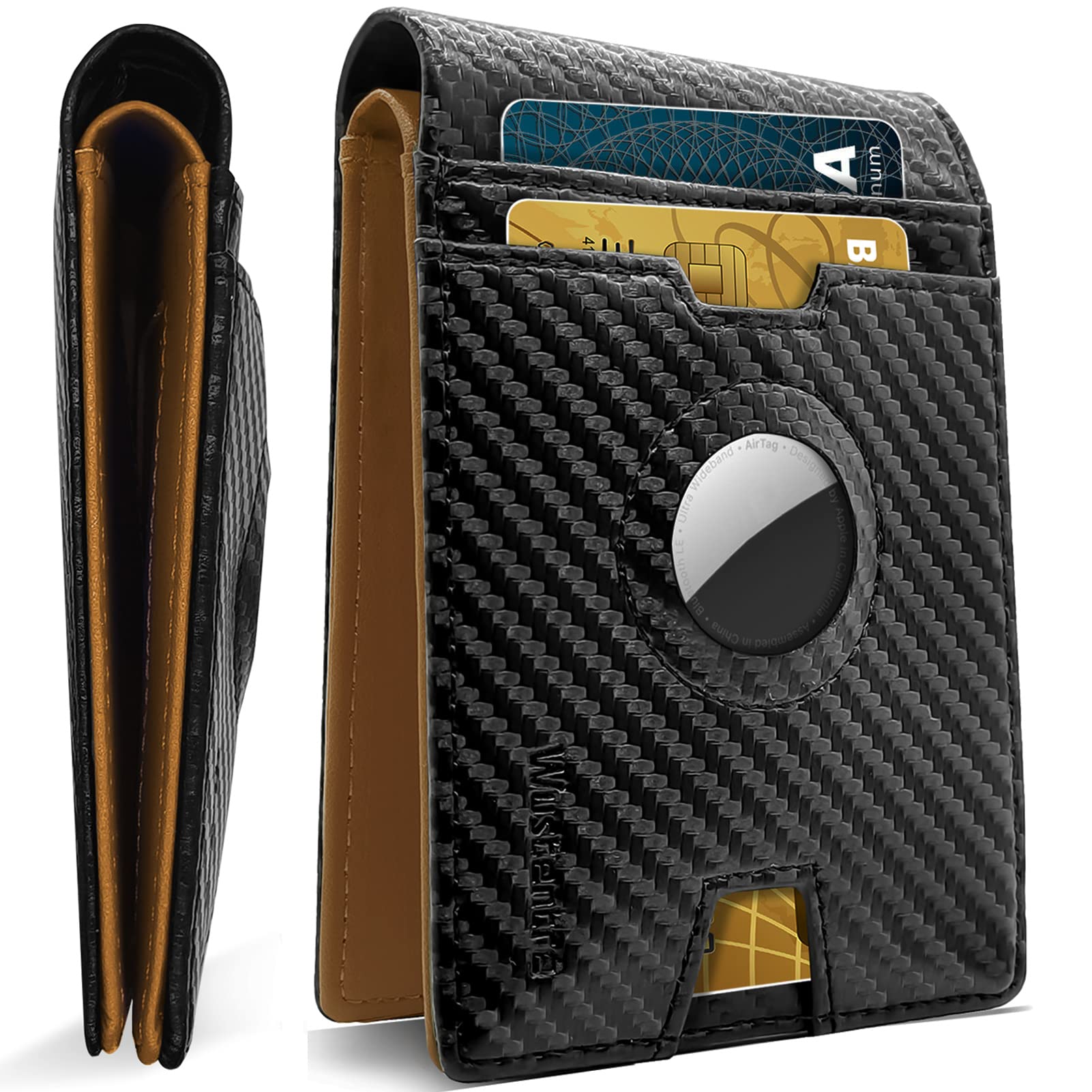 WustentreAirTag Wallet Mens, Slim Wallet for Men with Airtag Holder, Minimalist Air Tag Wallets, Men's RFID Bifold Blocking Wallet, Thin Front Pocket Credit Card Mens Wallets with Airtag Slot