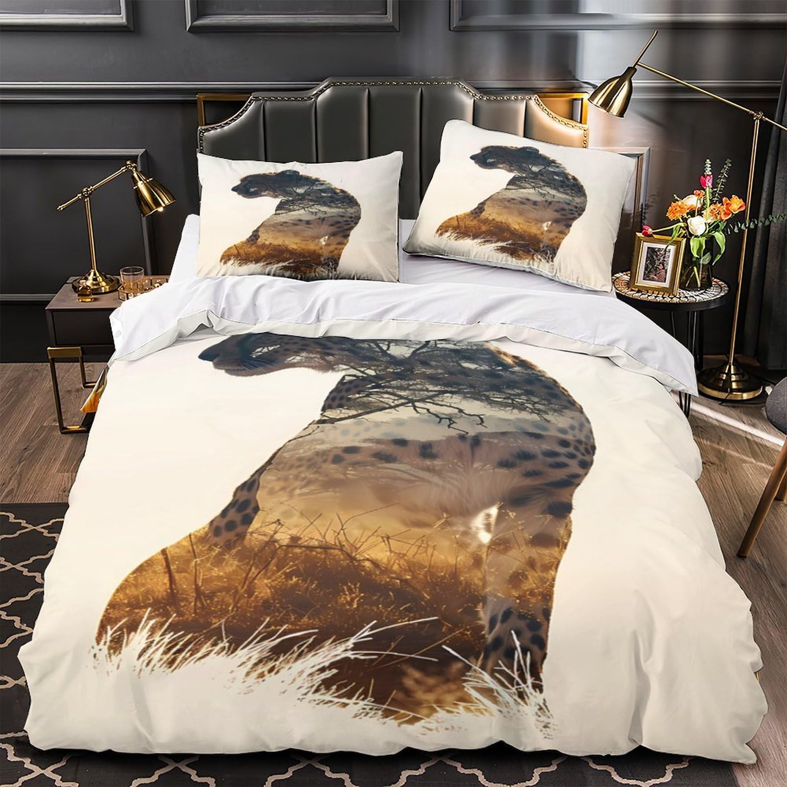 Housse de couette chat sauvage 140x200 parure de lit imprimé 3D microfibre pour enfant