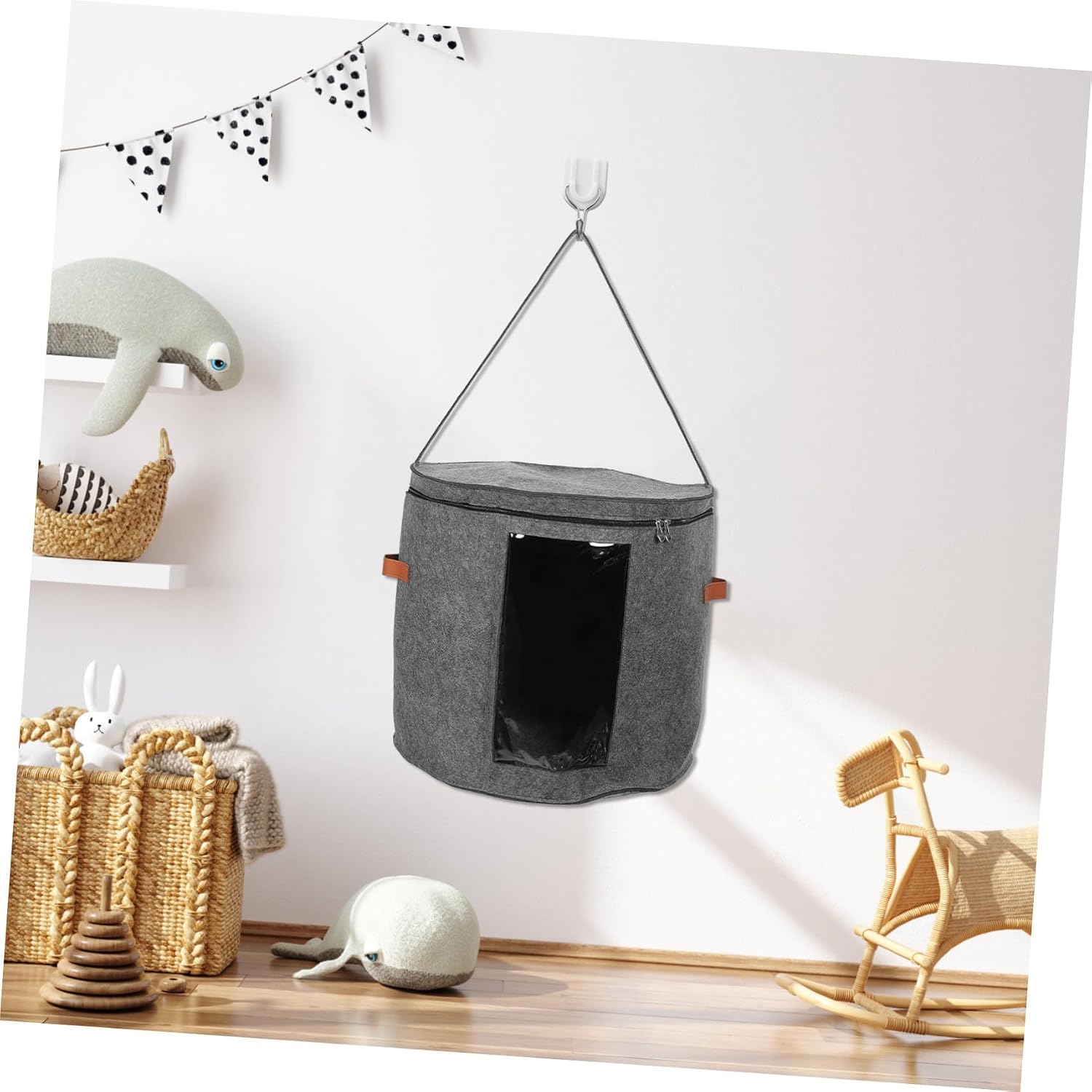 NUOBESTY Round Hat Storage Box with Lid for Women Portable Dustproof Hat Organizer with Transparent Panel Capacity Travel Case Scarves and Towels Gray Container