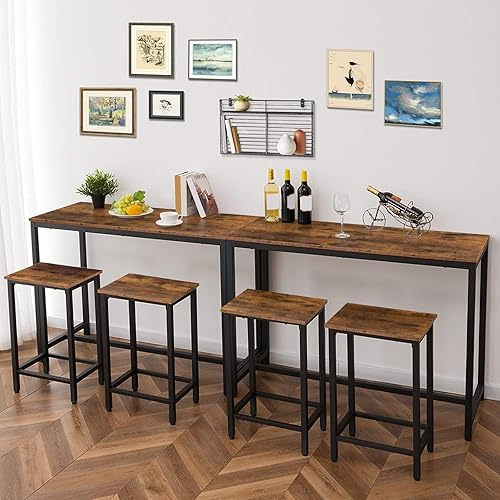 Miniatura 3 de HOOBRO Bar Table and Chairs Set, 47.2” Rectangular Pub Table with 2 Stools for Small Space, High Top Table, 3-Piece Breakfast stools Set, Sturdy
