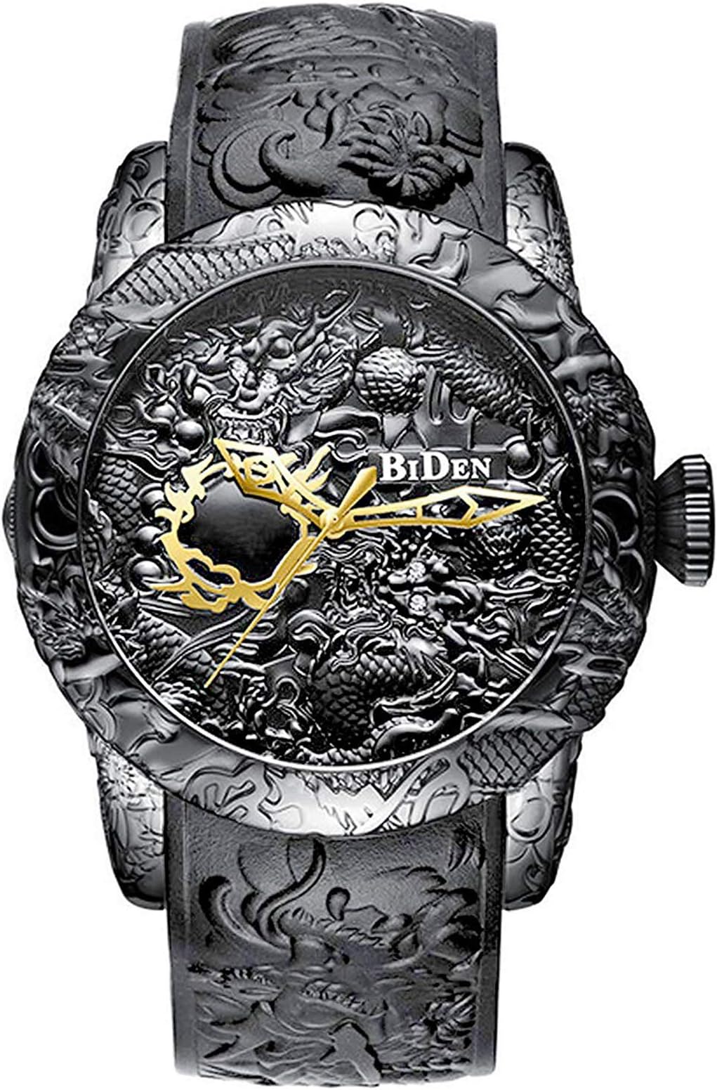 Men Black Dragon Watch Fashion 3D Engraved Dragon Watches