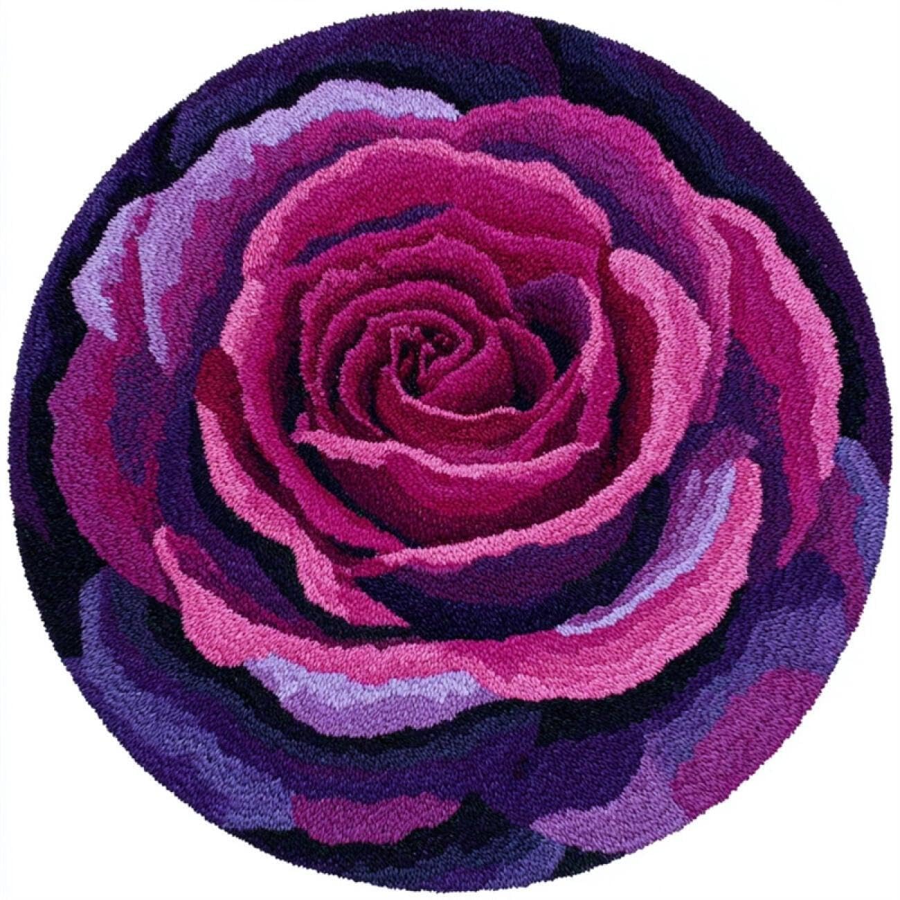 Kitquiver Latch Hook Carpet Kits Purple Roses 100x100cm