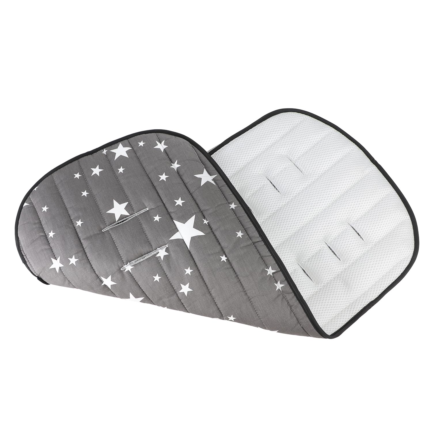Doublure de siège de poussette pour bébé - Coussin universel respirant pour poussette - Coussin de poussette en coton épais - Housse de siège pour voiture (étoiles grises)