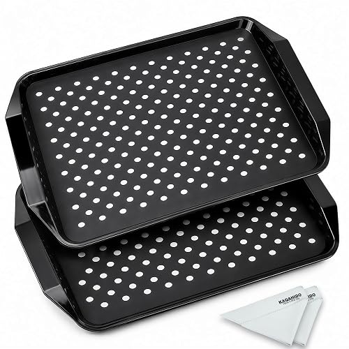 KAQAHIDO Large Non Slip Serving Tray with Grippy Dots Black