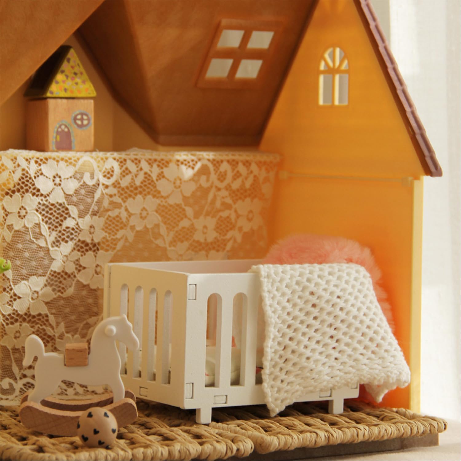 1:12 Dollhouse Cirb, 1 Set Wooden Miniature Dollhouse Crib with Bedding, Cradle Model Mini Doll Crib, Doll Pets Furniture Decorations Accessories - Image 6